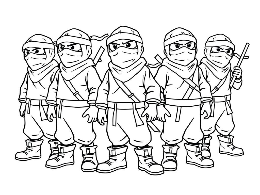 five grownup ninjas with boots