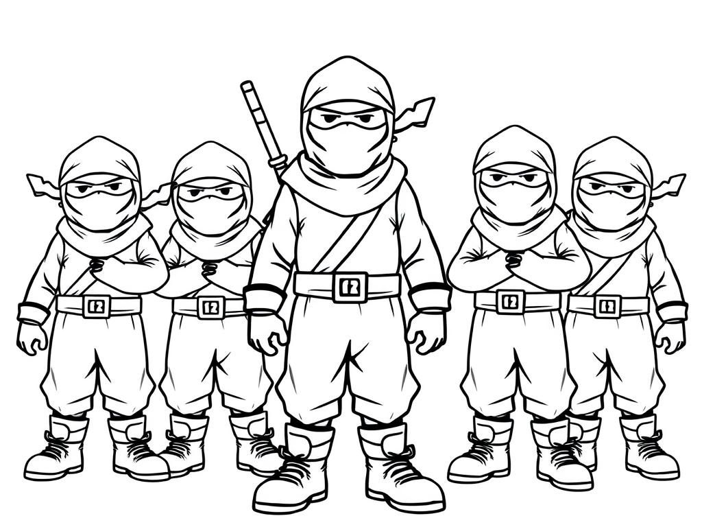 five grownup tall ninjas with boots