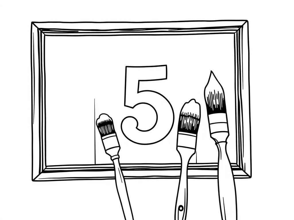 Preview of Five paint brushes with a big picture frame with a big number 5 on it