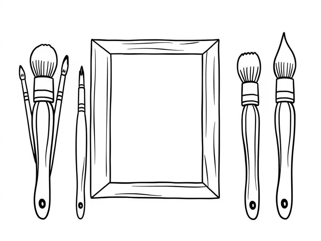 Preview of Five paint brushes with a big picture frame with a big open vife on it