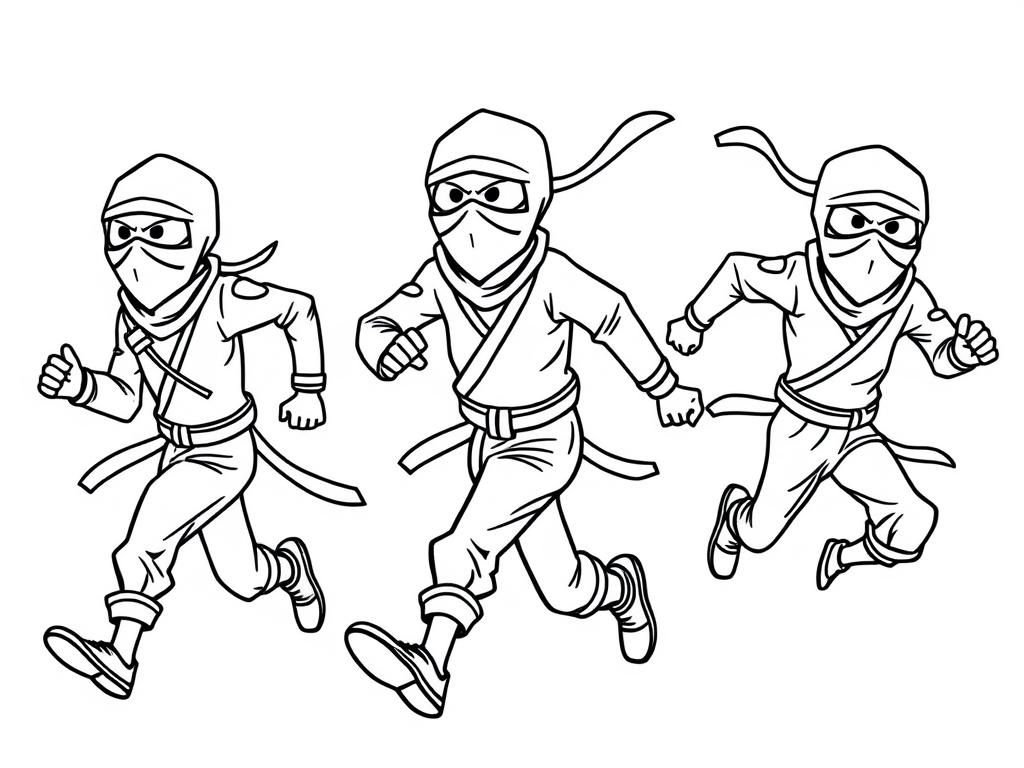 five tall grown up ninjas running