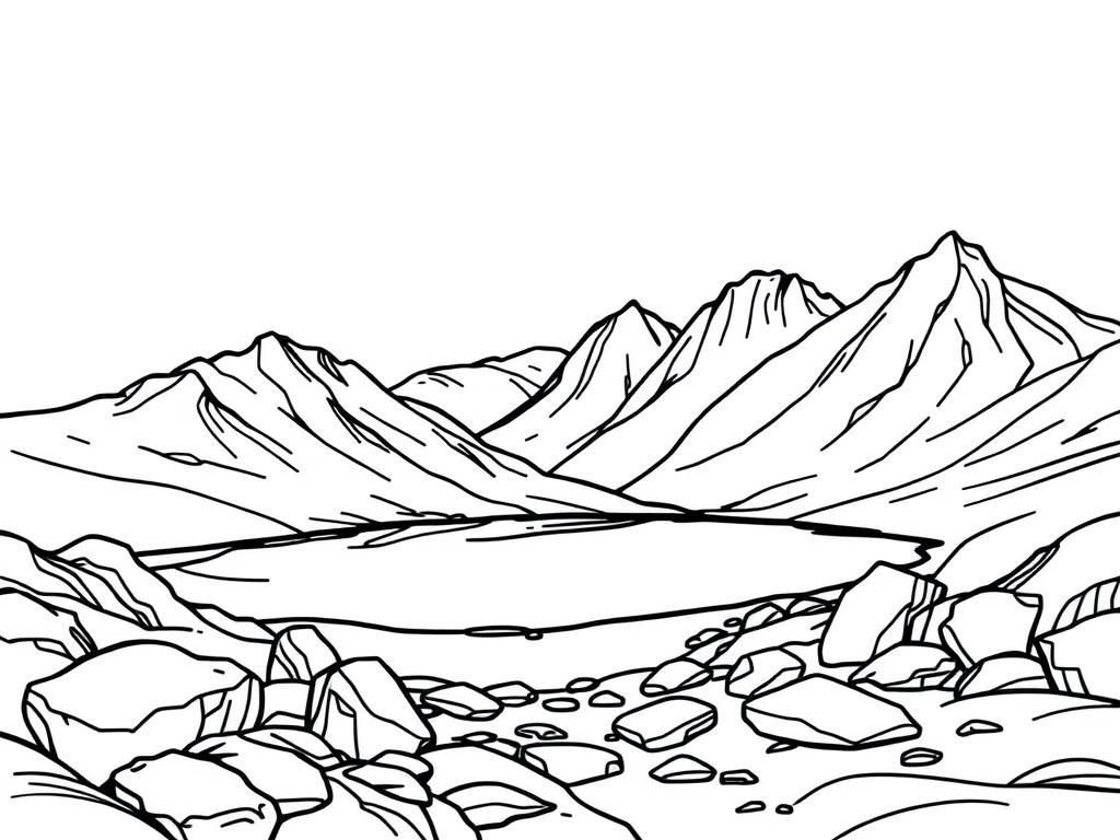 Mountain Lake Scene Coloring Page