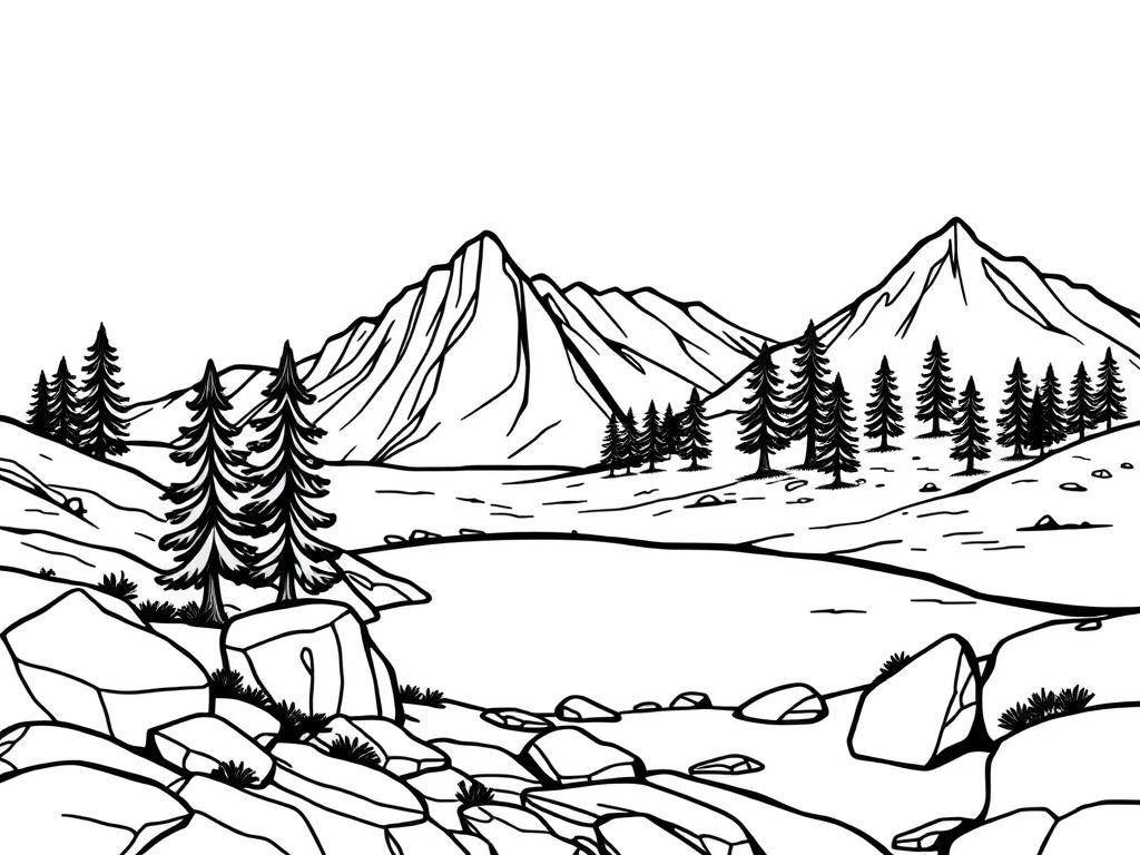 Kleurplaat berglandschap