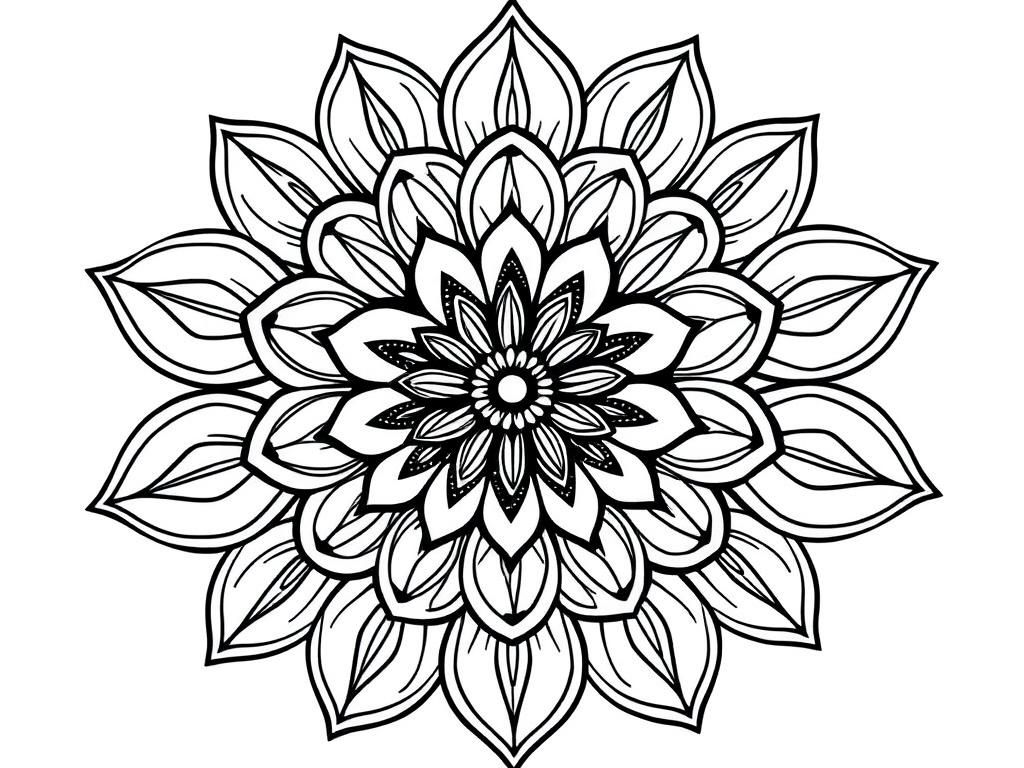 Flower mandala detailed hearts - Free Printable Coloring Page