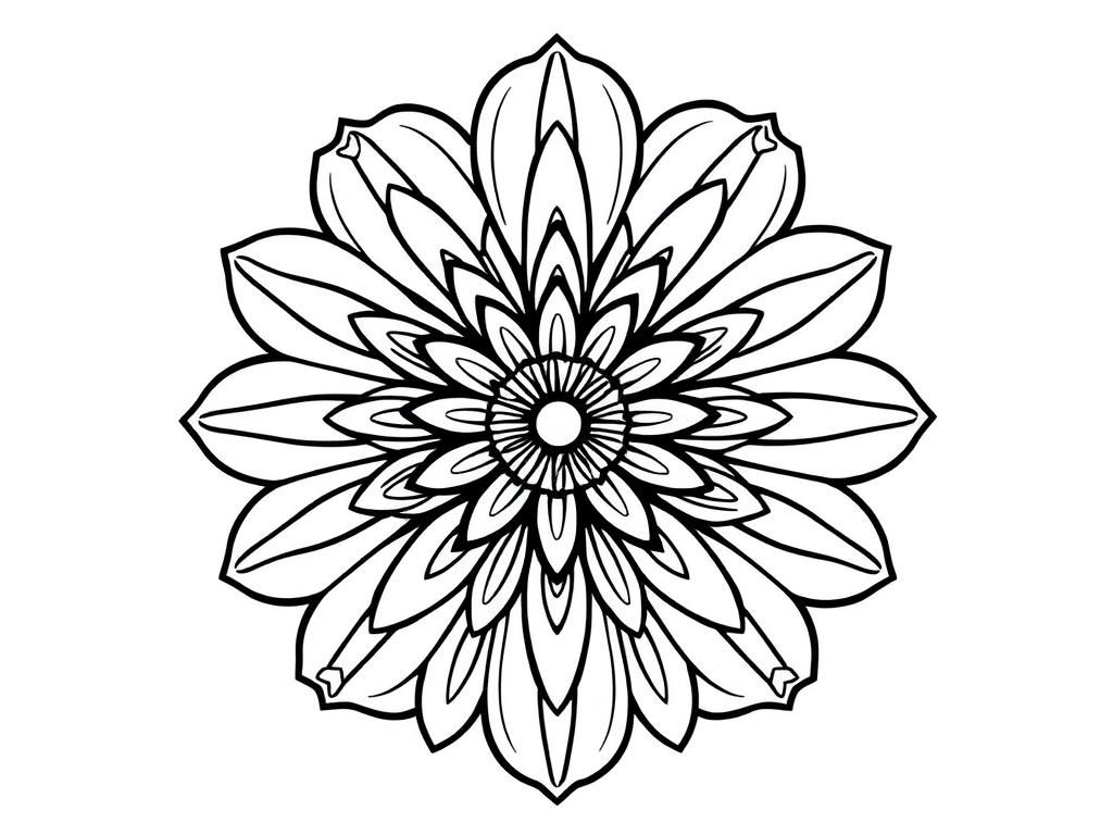 Flower mandala detailed petals stripes swirls - Free Printable Coloring Page