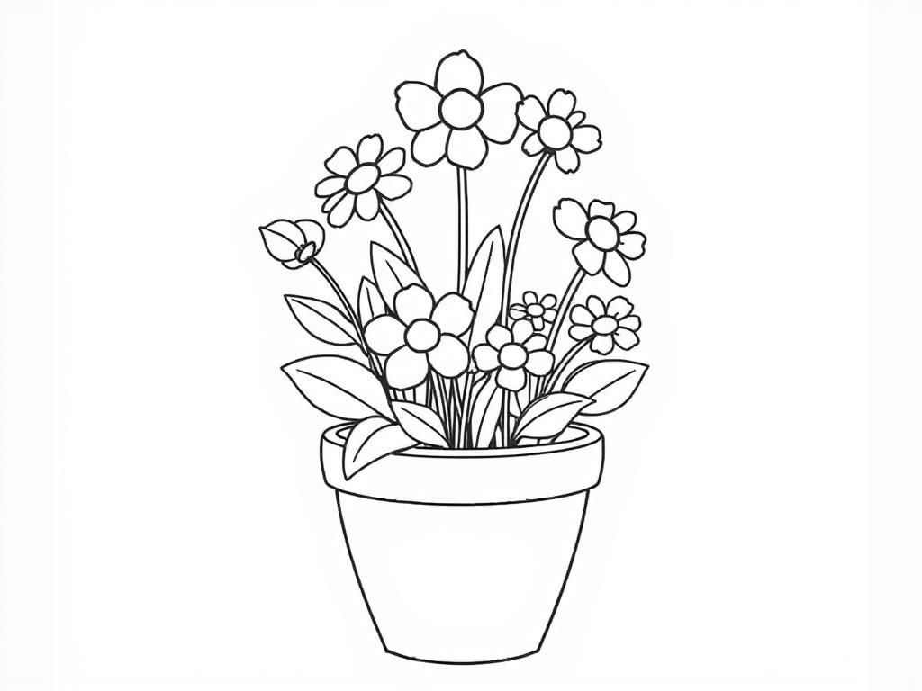 Coloring Page of a Flower Pot