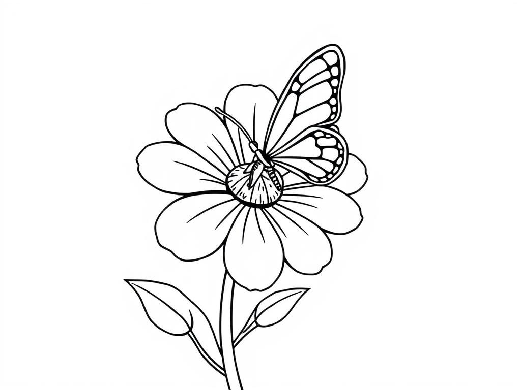 Butterfly on Flower Coloring Page