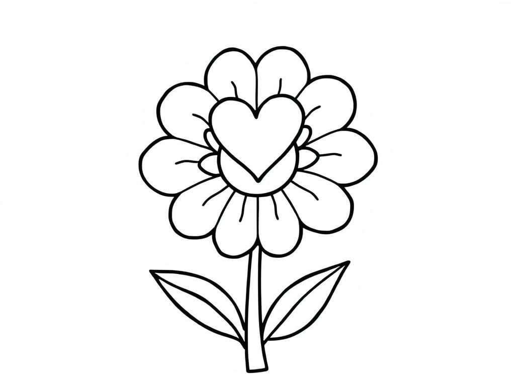 flower with a heart on top - Free Printable Coloring Page
