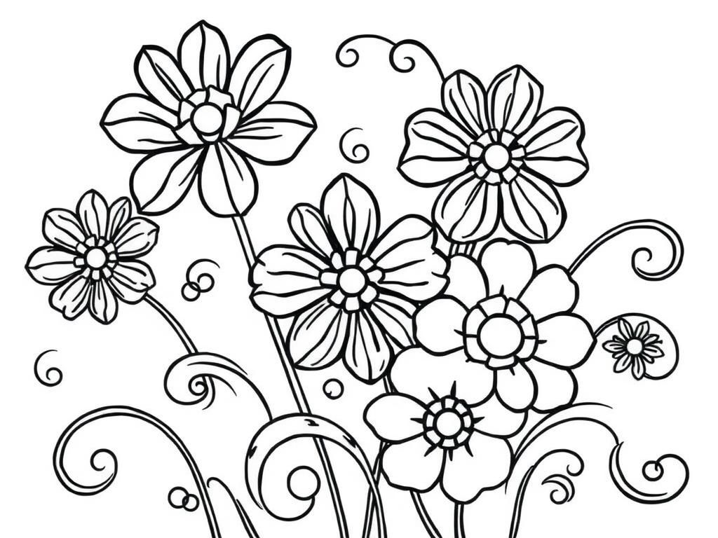Coloring Page of Beautiful Flowers