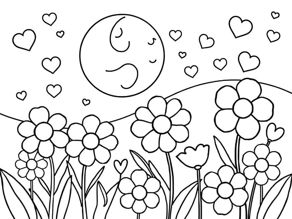 Preview of flowers, moon, hearts, nighttime