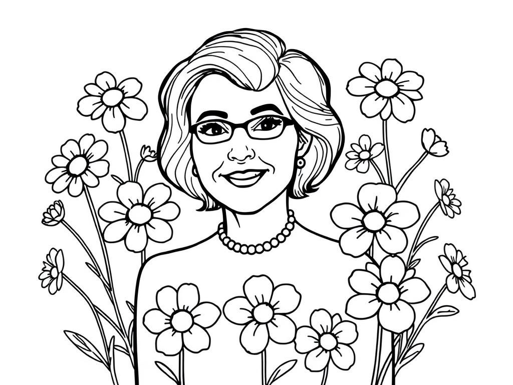 Woman with Flowers Coloring Page