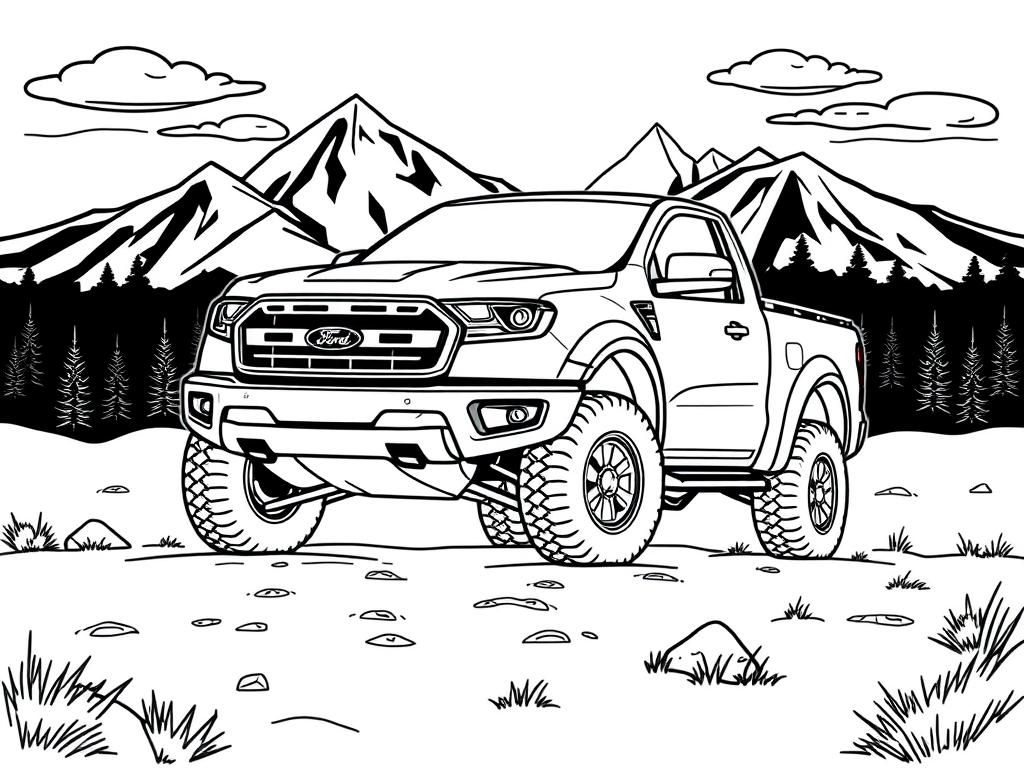 Ford Truck Mountain Adventure Coloring Page