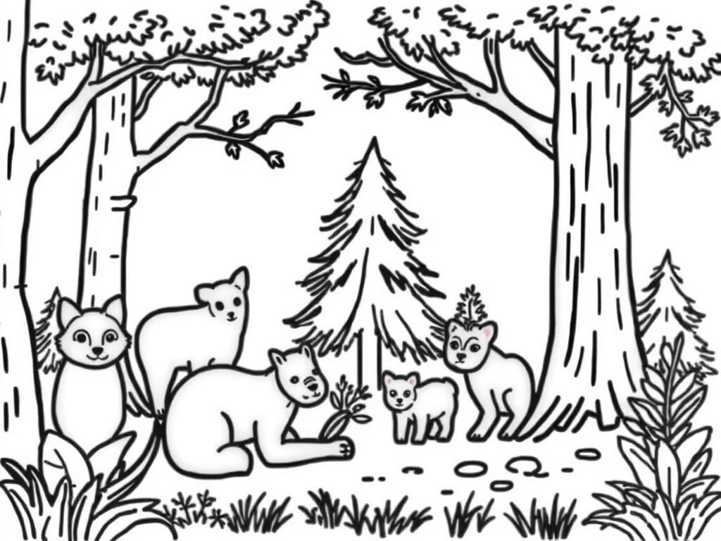 Bears in Forest Coloring Page