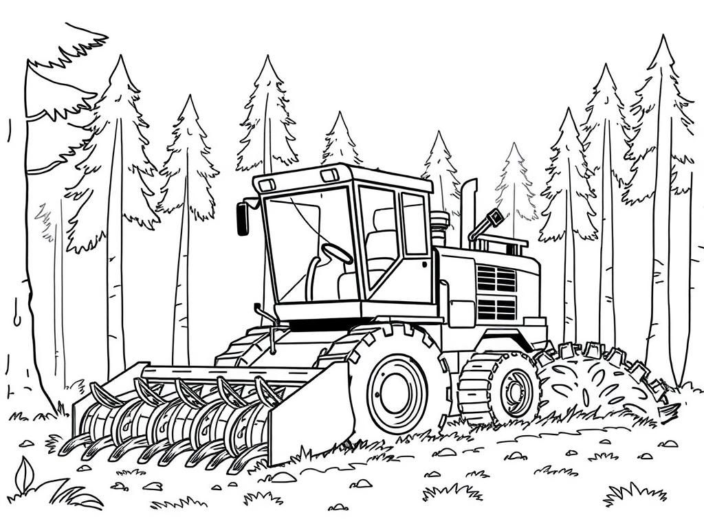 Forwarder Truck in Forest Coloring Page