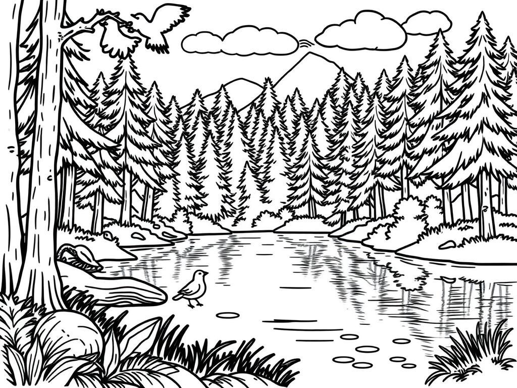 Preview of Forest, lake, birds