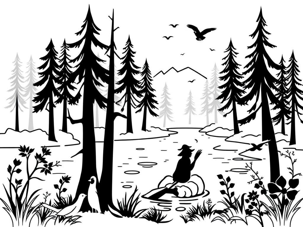 Preview of Forest, lake, birds, witch