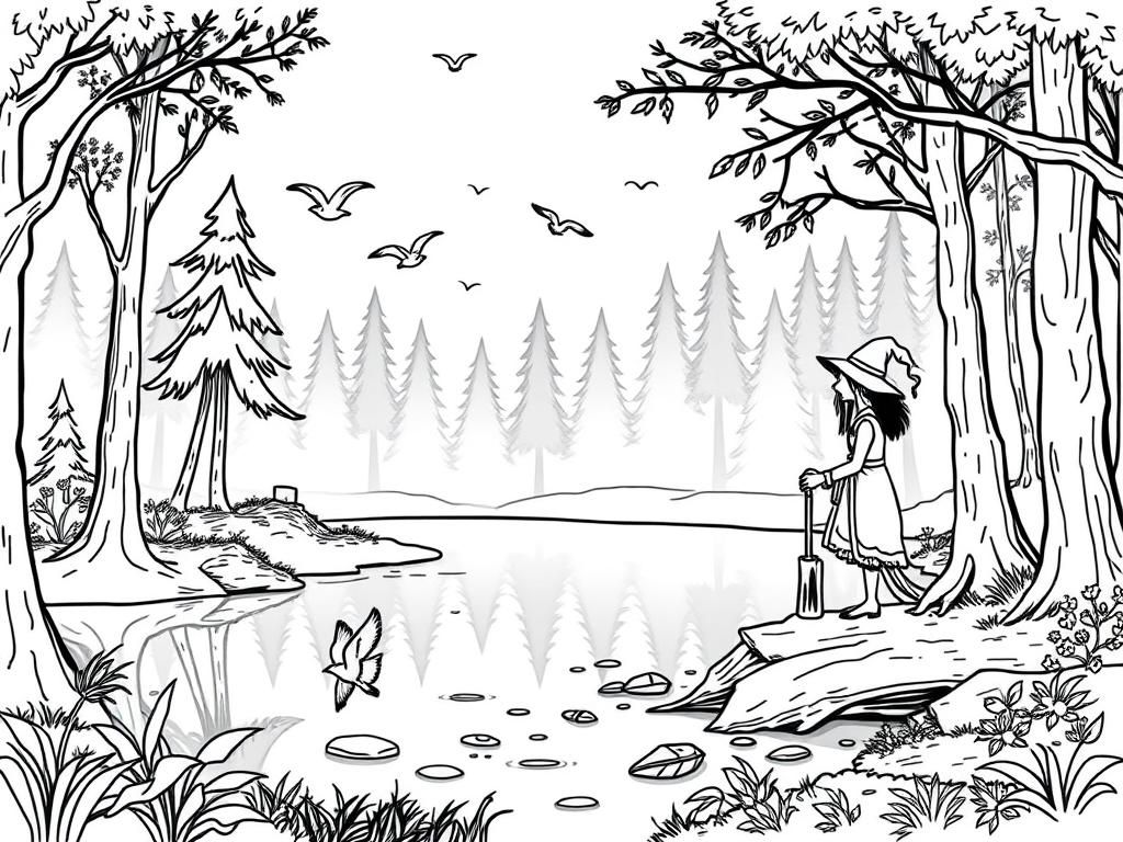 Preview of Forest, lake, birds, witch