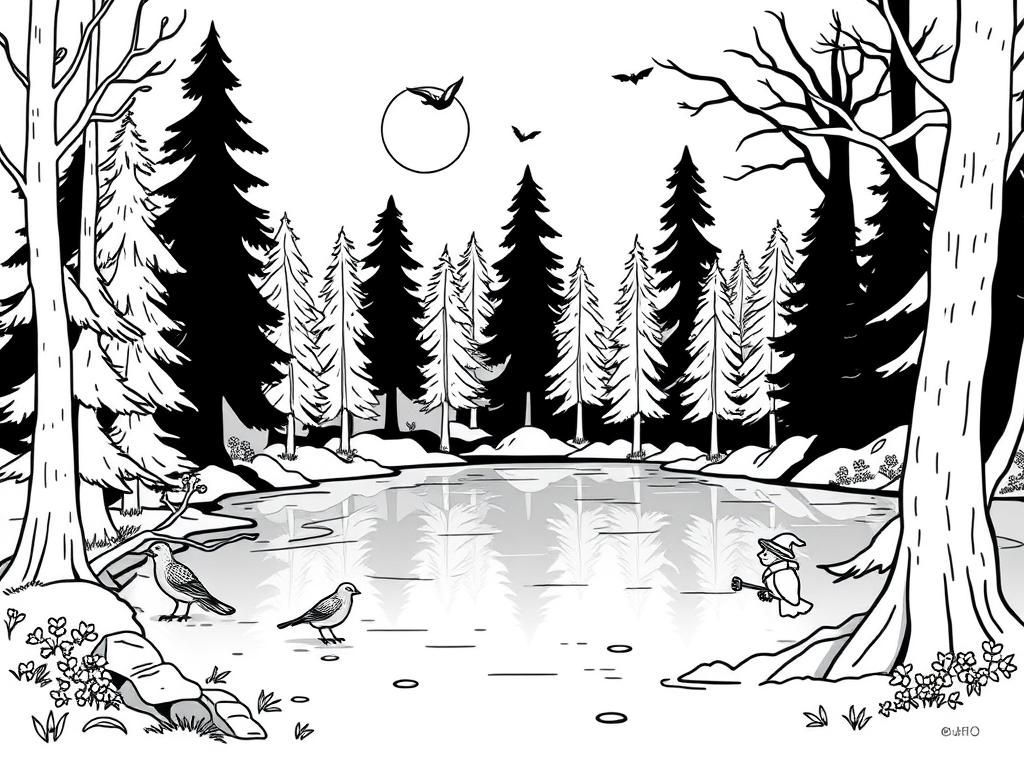 Preview of Forest, lake, birds, witch