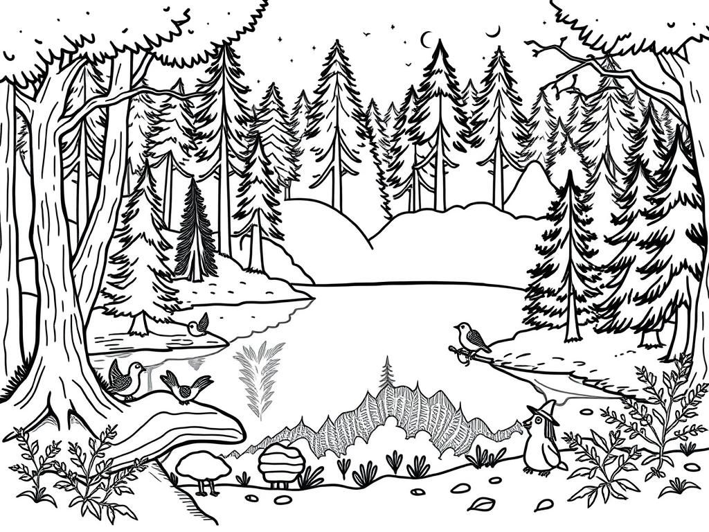 Preview of Forest, lake, birds, witch