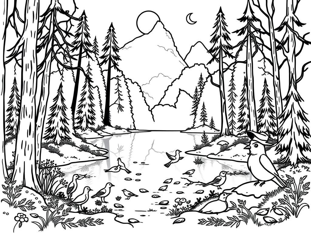 Preview of Forest, lake, birds, witch