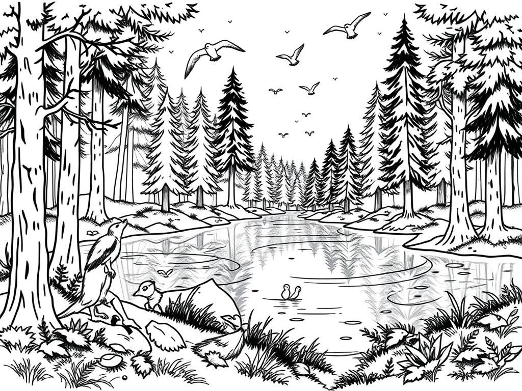 Preview of Forest, lake, birds, witch, wolfs