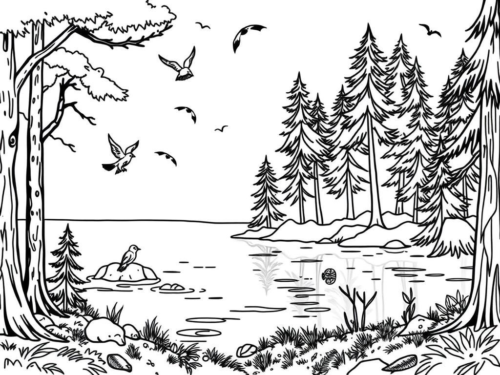 Preview of Forest, lake, birds, witch, wolfs