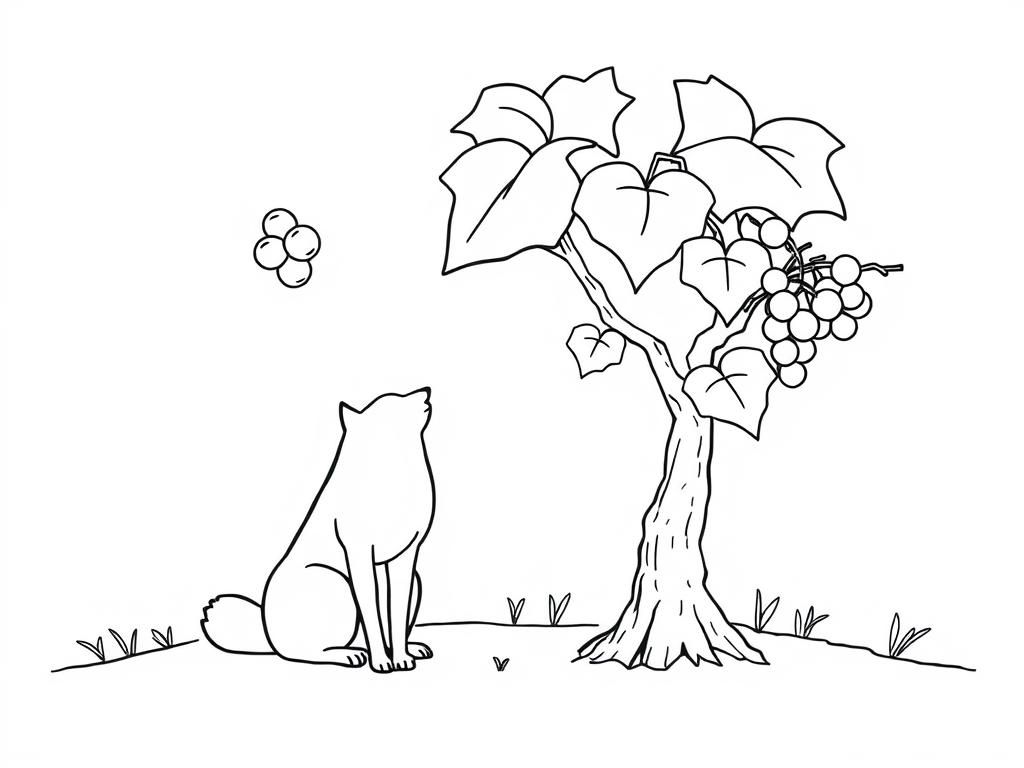Dog and Grapes Coloring Page