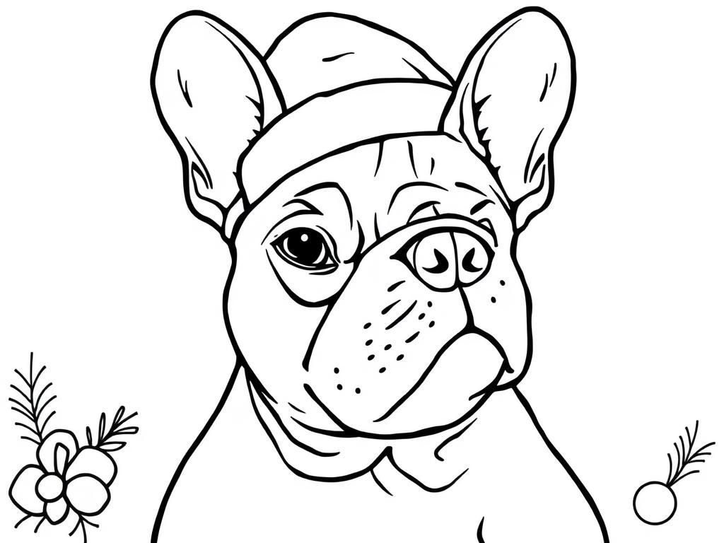 French bulldog in Christmas haqt - Free Printable Coloring Page