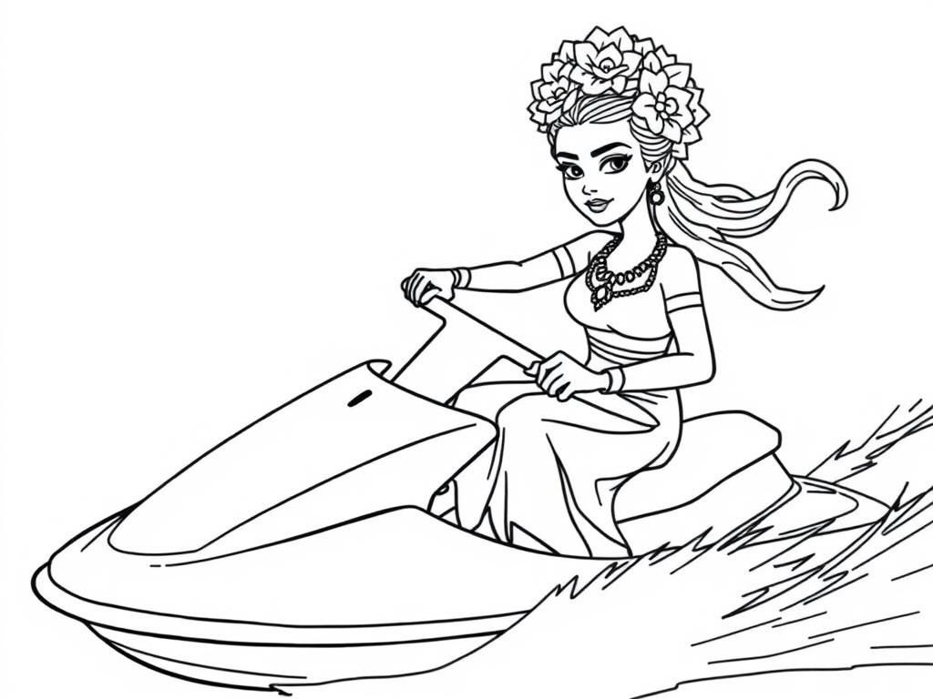 Frida Kahlo on a jetski and Elsa on wakeboard