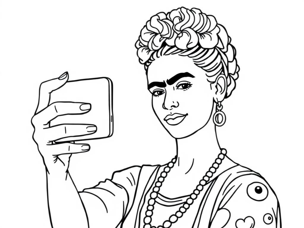 Preview of frida kahlo taking a selfie with a smartphone