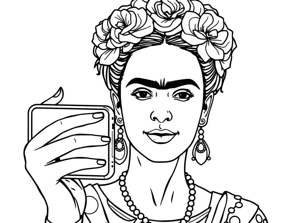 Preview of frida kahlo taking a selfie with an iphone