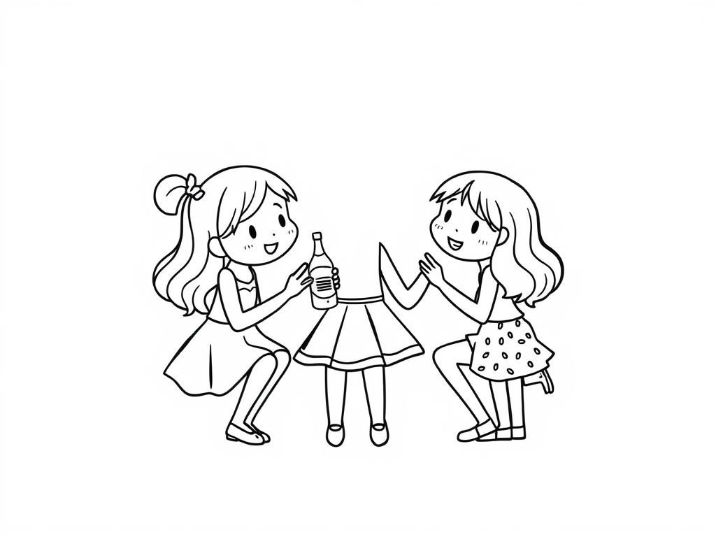 Happy Girls with Bottle Coloring Page