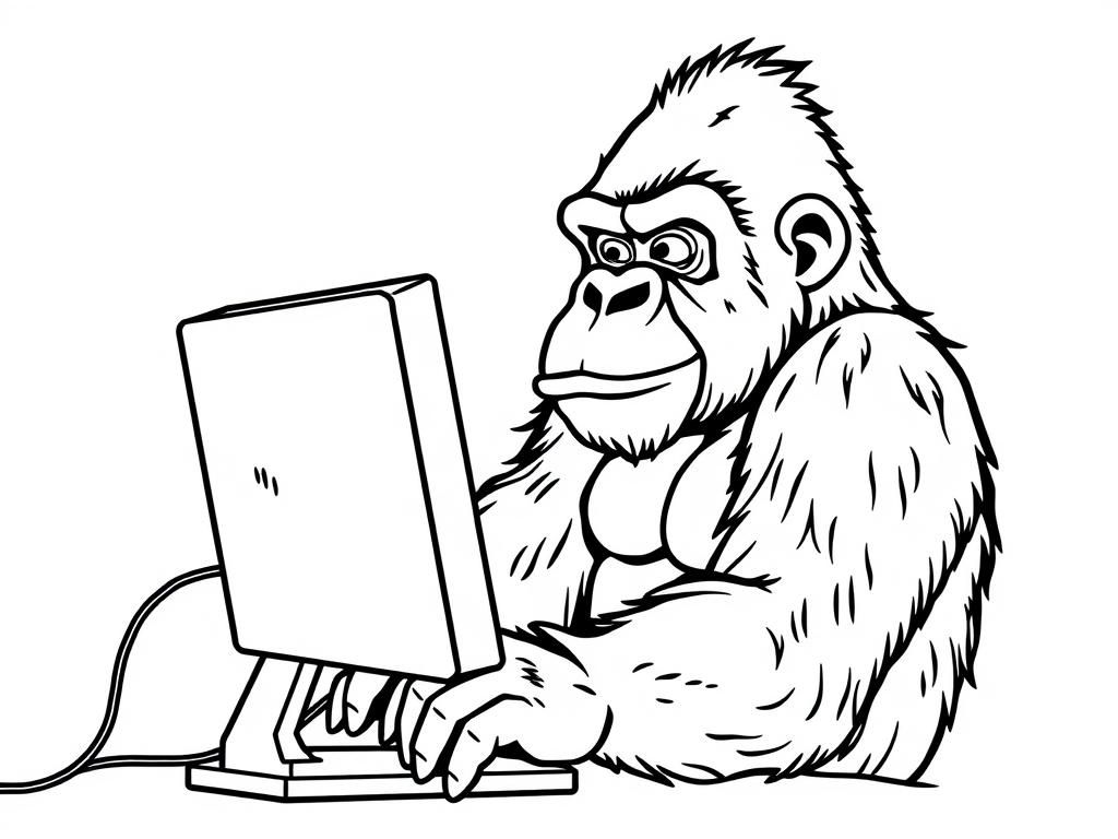 Preview of Friendly Gorilla working at a Computer