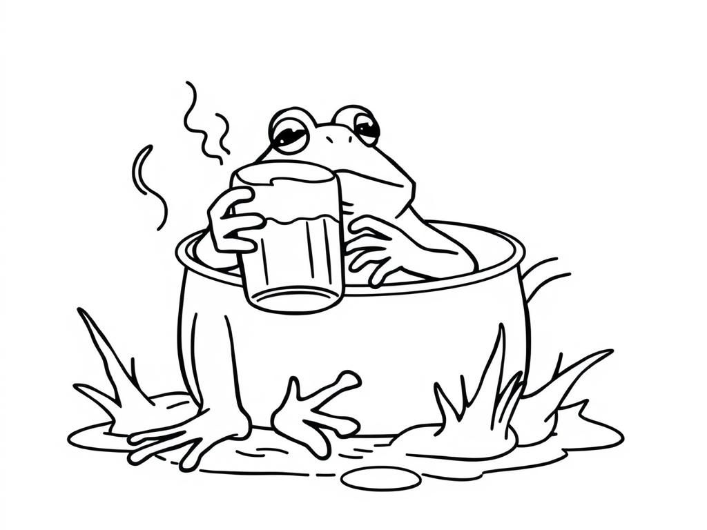 Preview of frog drinking a beer while sitting in a pot of boiling water