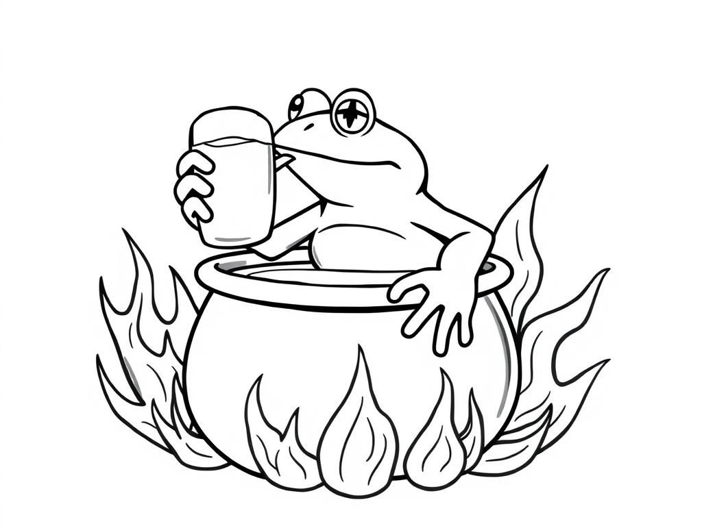 Frog in a Fire Pot Coloring Page