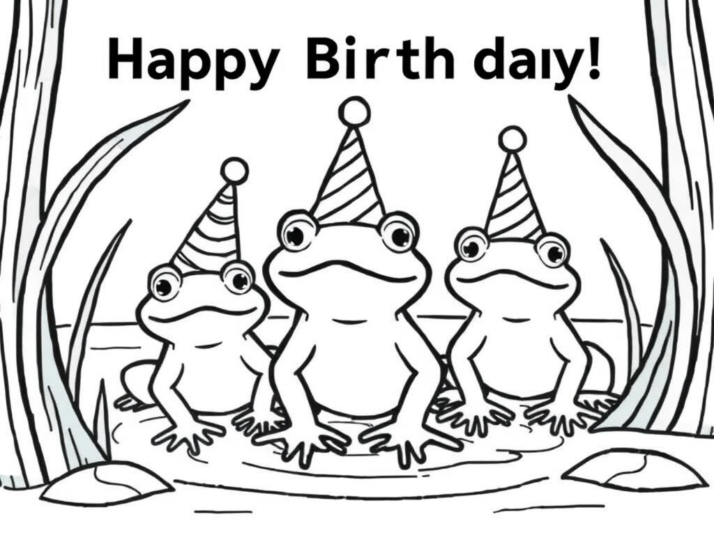 Preview of frogs birthday hats in swamp