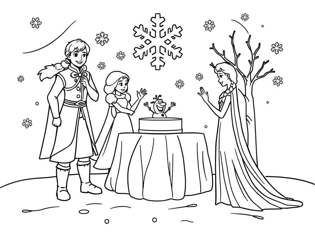 Frozen Friends Winter Scene Coloring Page
