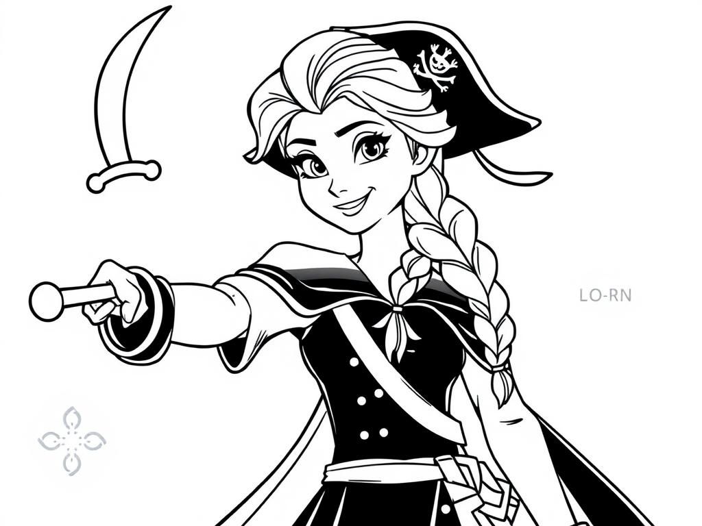 Elsa Pirate Coloring Page