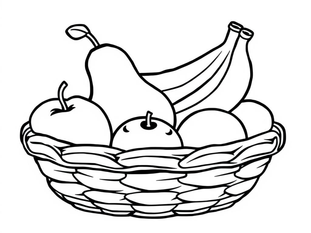fruit basket including pear, apple, orange, banana