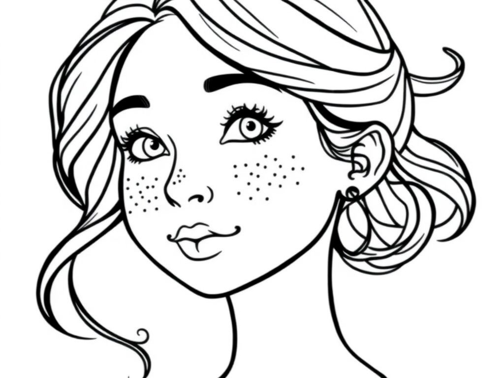 Girl with Freckles Coloring Page