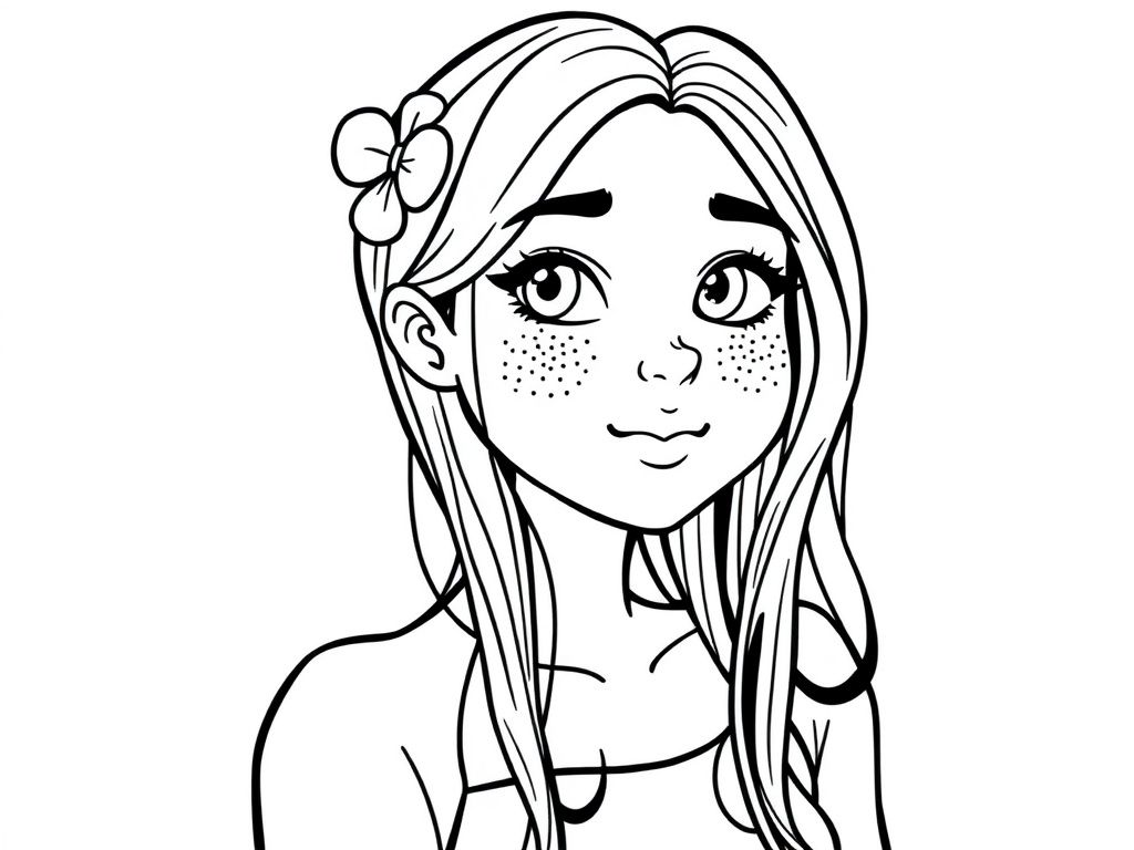 Girl with Flower in Hair Coloring Page