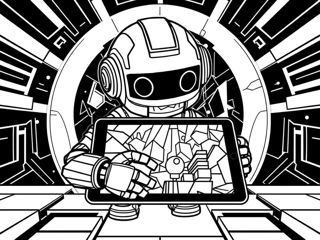 Robot Holding Tablet Coloring Page