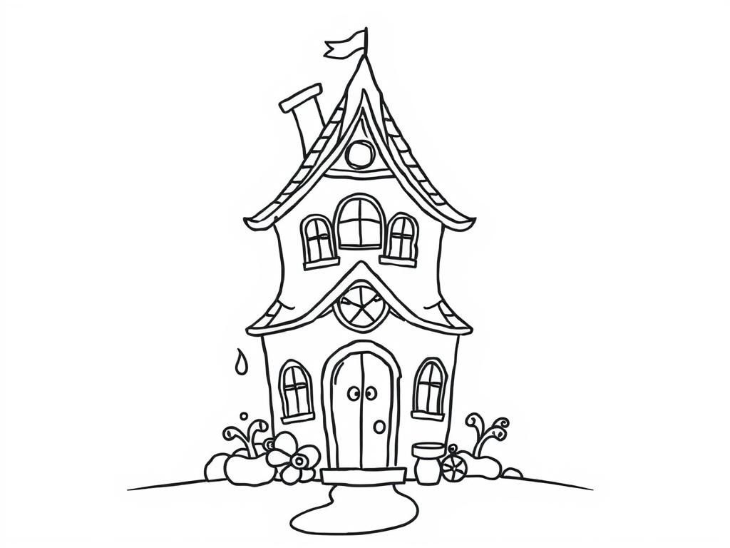 Fairy House Coloring Page - Enchanting Scene for Kids and Adults