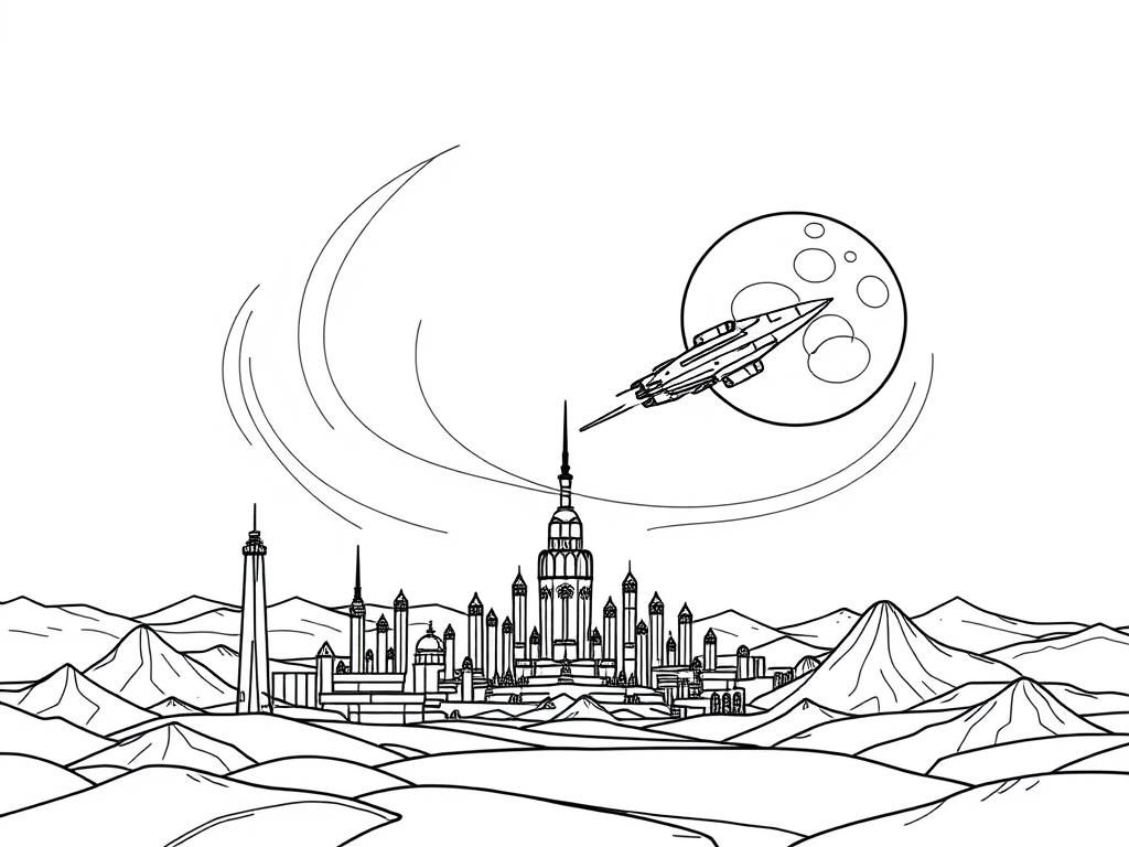 Martian City Space Exploration Coloring Page