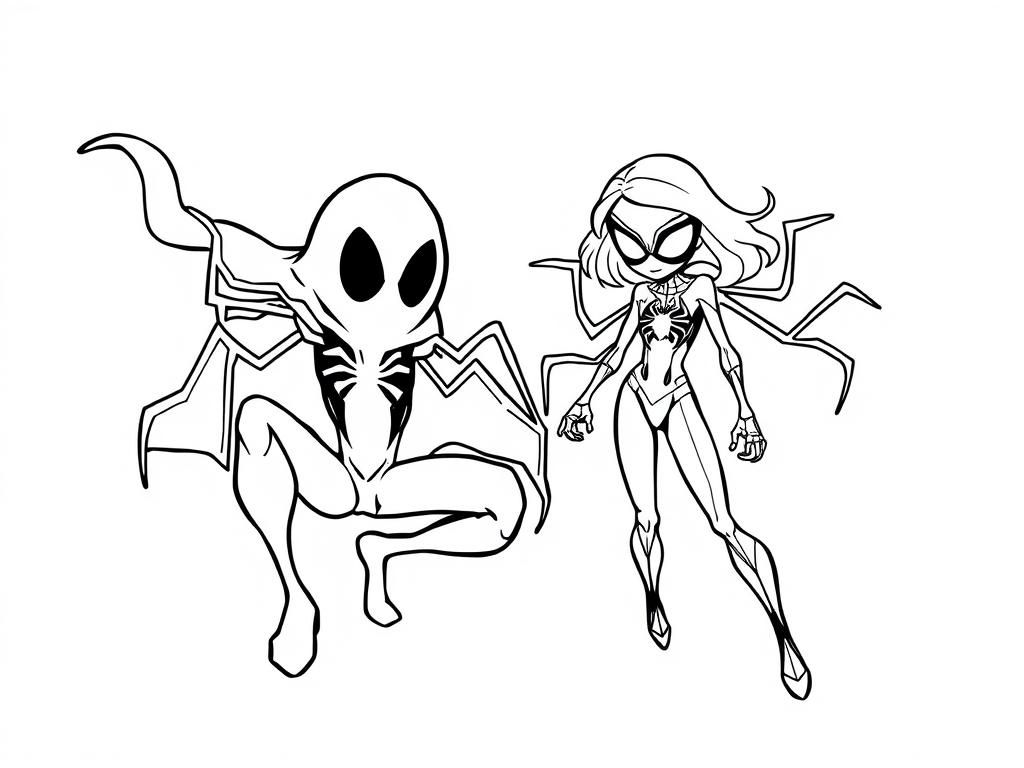 Marvel Spider-Man and Spider-Woman Coloring Page