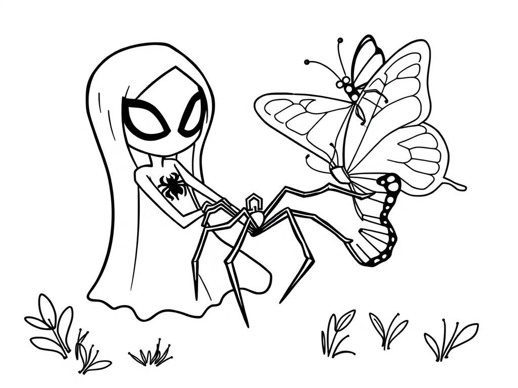 Cartoon Girl and Butterfly Coloring Page