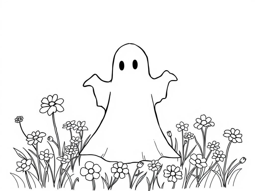 Ghost in Flowers Coloring Page