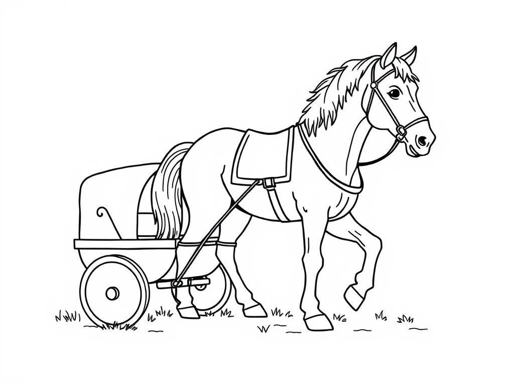 Horse Pulling Cart Coloring Page