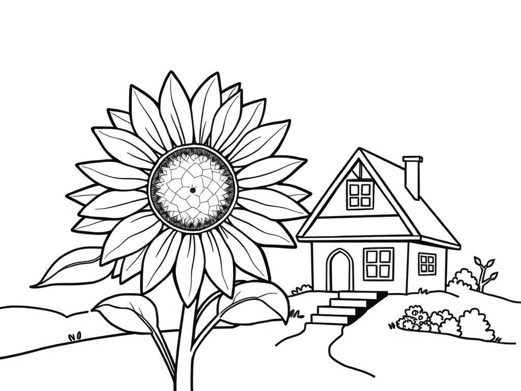 Preview of giant sunflower with a house next to it