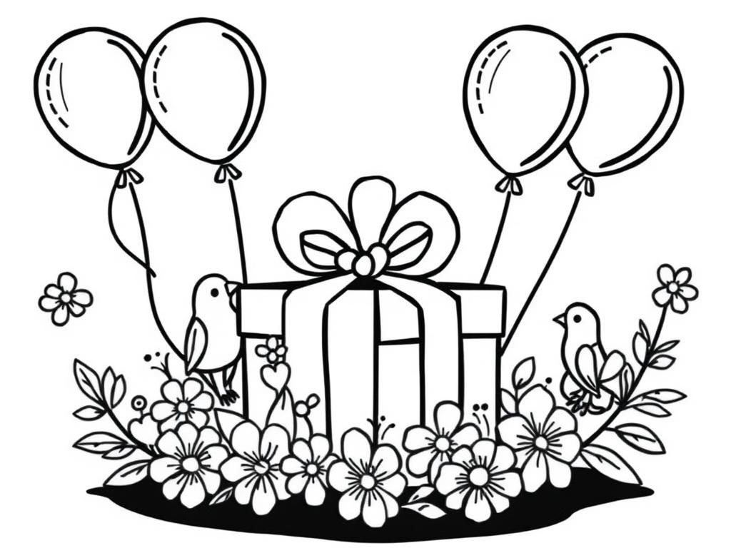 Gift birthday flowers birds balloons